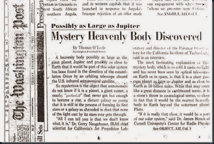 Artigo 1983 Washington Post Artigo 1983 Washington Post imenso objeto se aproximando da terra, será nibiru.