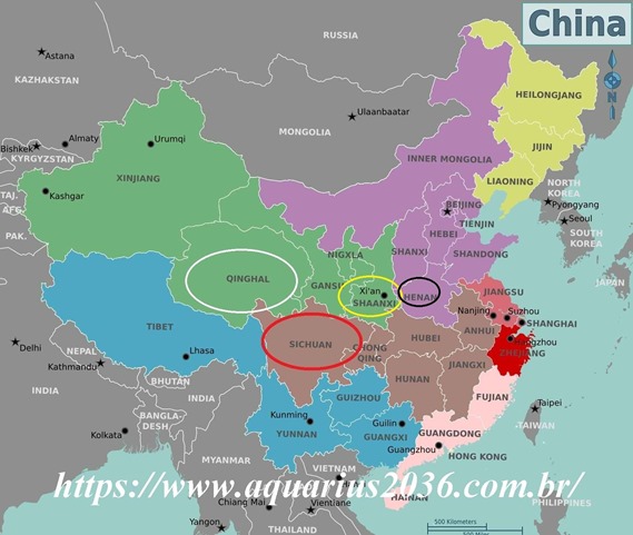 Mapa Pirâmides Chinesas em Relacao Sanxingdui os deus de chian.